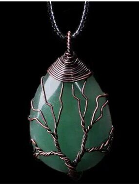 Green Aventurine Natural Gemstone Tree Of Life Pendant Necklace